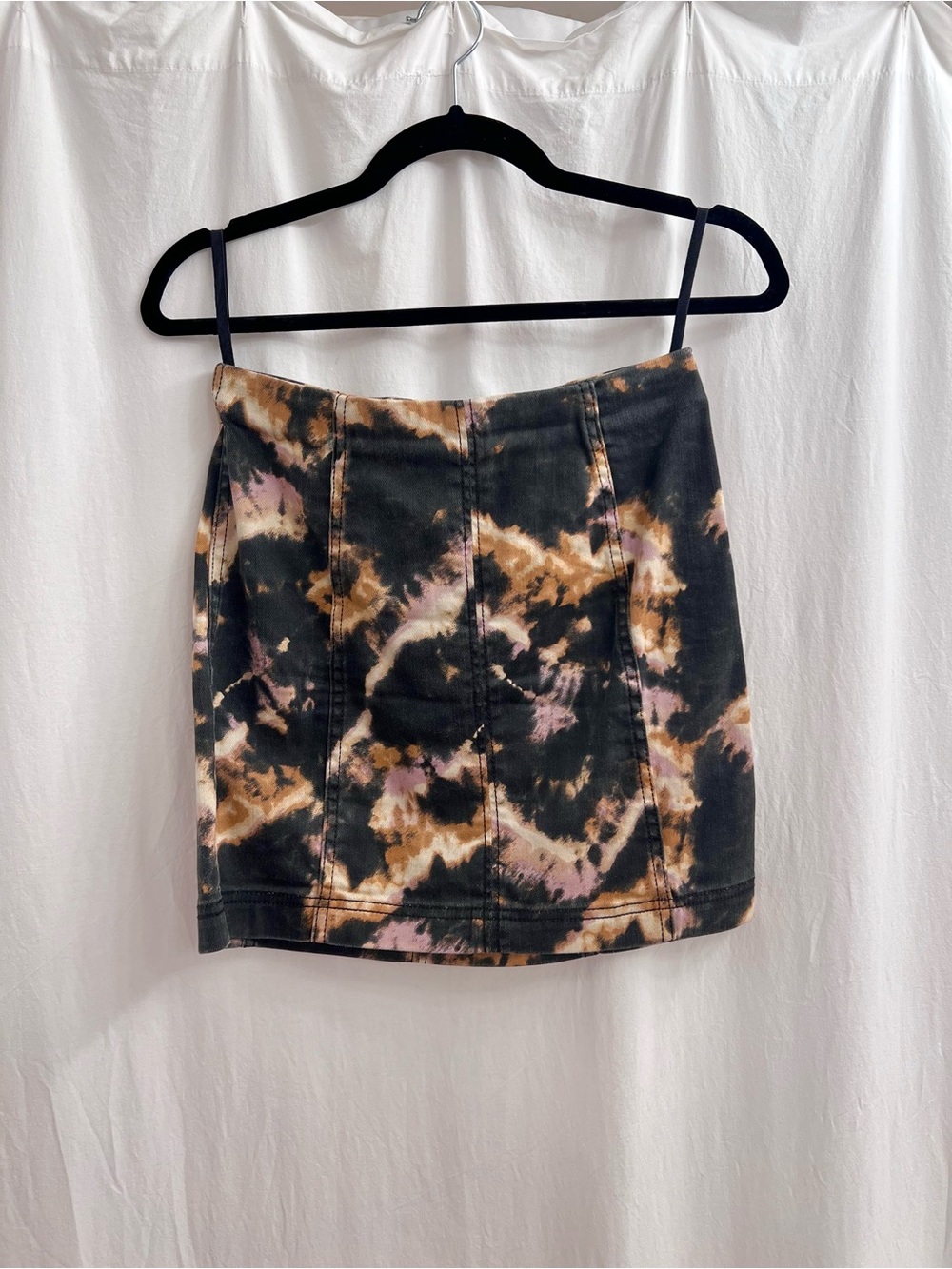 Free People Tie-Dye Mini Skirt in Black, Brown & Pink